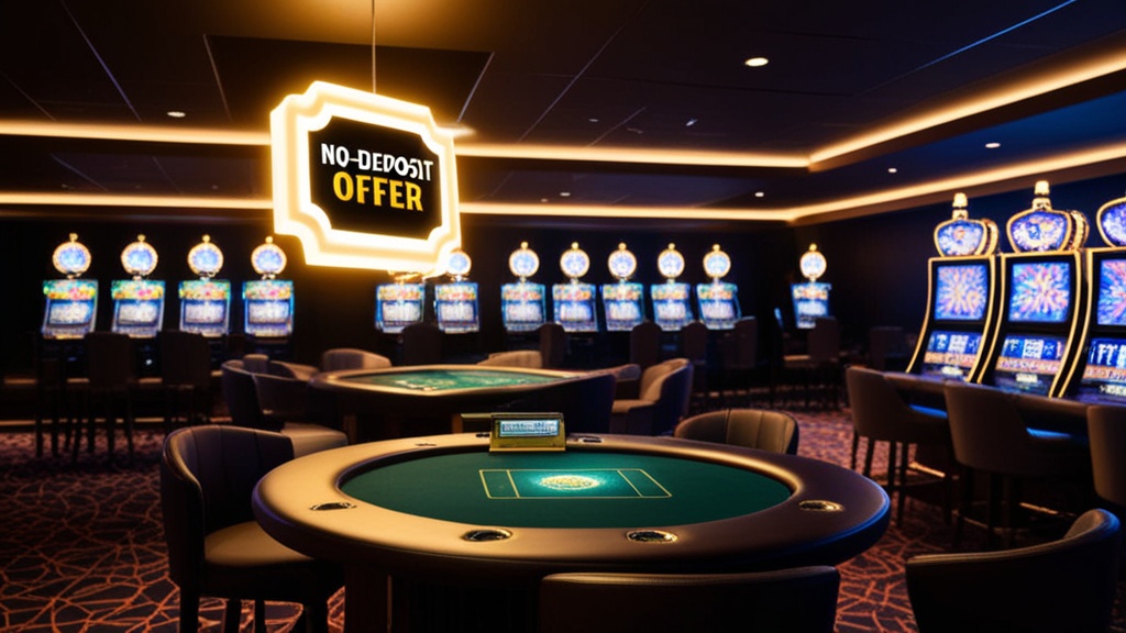 Sala casino scura con offerta no deposit illuminata