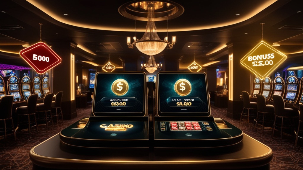 Lobby casino scura con banner bonus e slot illuminate