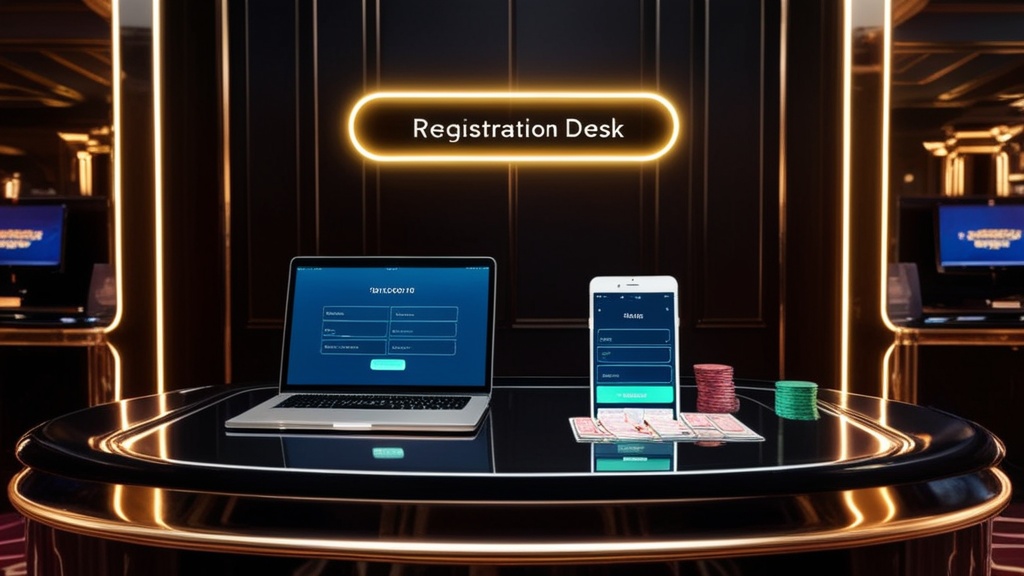 Modulo di registrazione luminoso in un ambiente da casinò scuro
